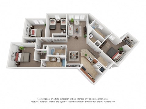 Floor plan for 4 beds, 3 baths, 1516 sqft